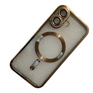 Protective phone case for iPhone 16 clear with gold trim